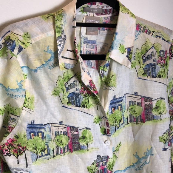 100% linen, Chicos graphic print, button down /cover-up - Picture 3 of 5